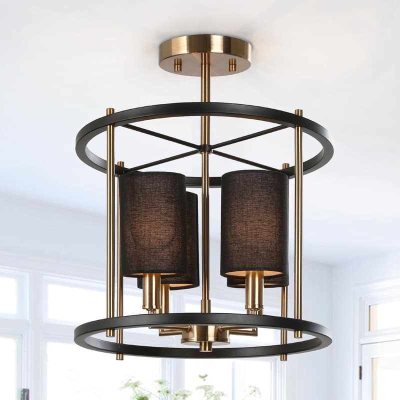 Evaie Mid-century Modern 4-light Semi-flush Mount Lights with Fabric Shade - D12.5'' x H15.5''