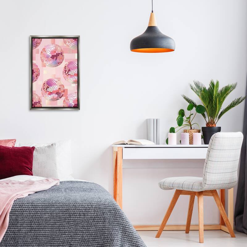 Stupell Feminine Pink Disco Balls Framed Floater Canvas Wall Art Design By LSR Design Studio