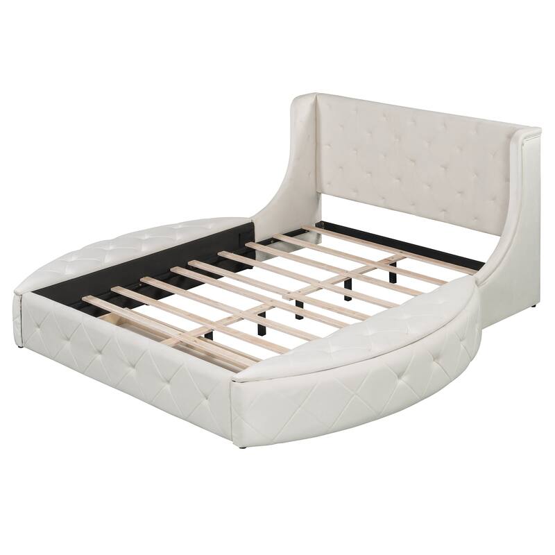 Roomfitters Queen Size Upholstered Platform Bed with Storage Drawer and Velvet Wingback Headboard