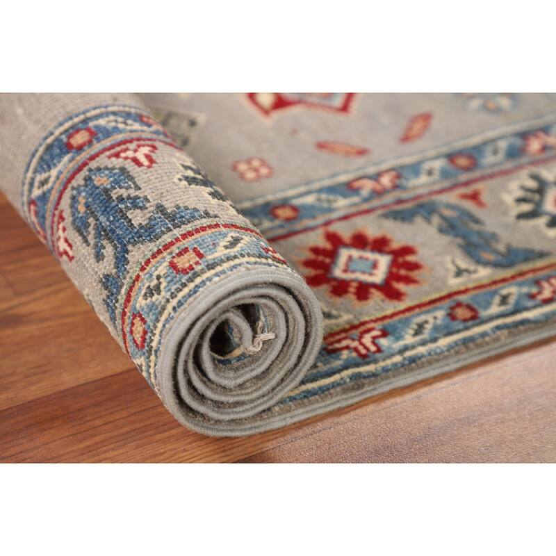 Gray Geometric Kazak Oriental Accent Rug Bedroom Handmade Wool Carpet - 2'8" x 4'2"