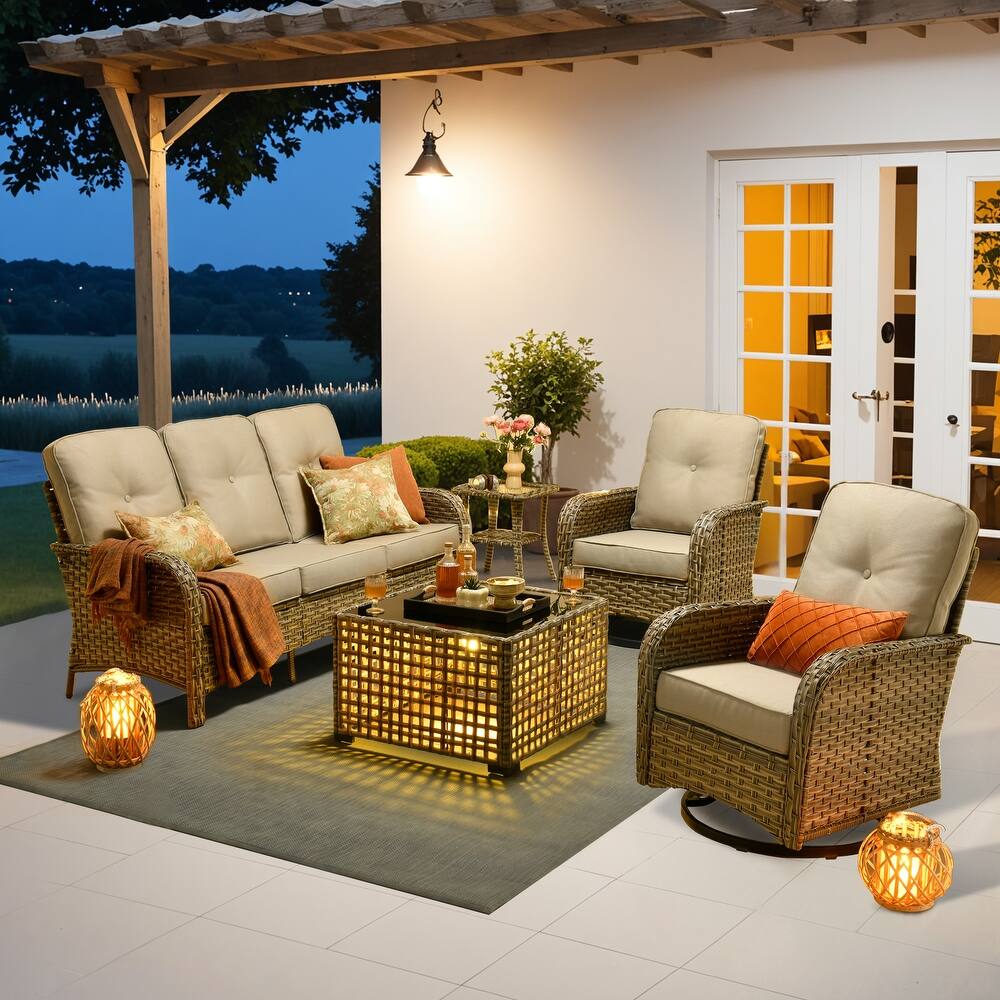 OVIOS 5-piece Patio Wicker Conversation Furniture Set