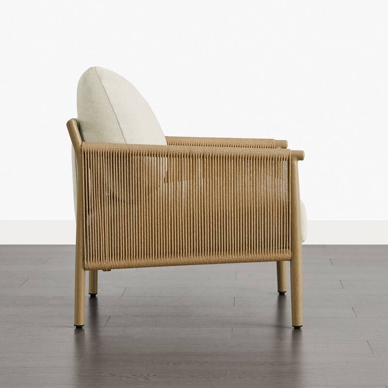 Spruce & Spring Braid Boho Accent Chair with Woven Paper Rope Armrest & Wood-Look Metal Frame