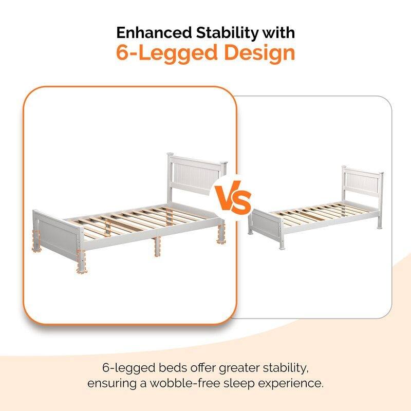 Wood Twin Size Bed Frame with 4 Storage Drawers, Solid Wood Platform Bed with Headboard