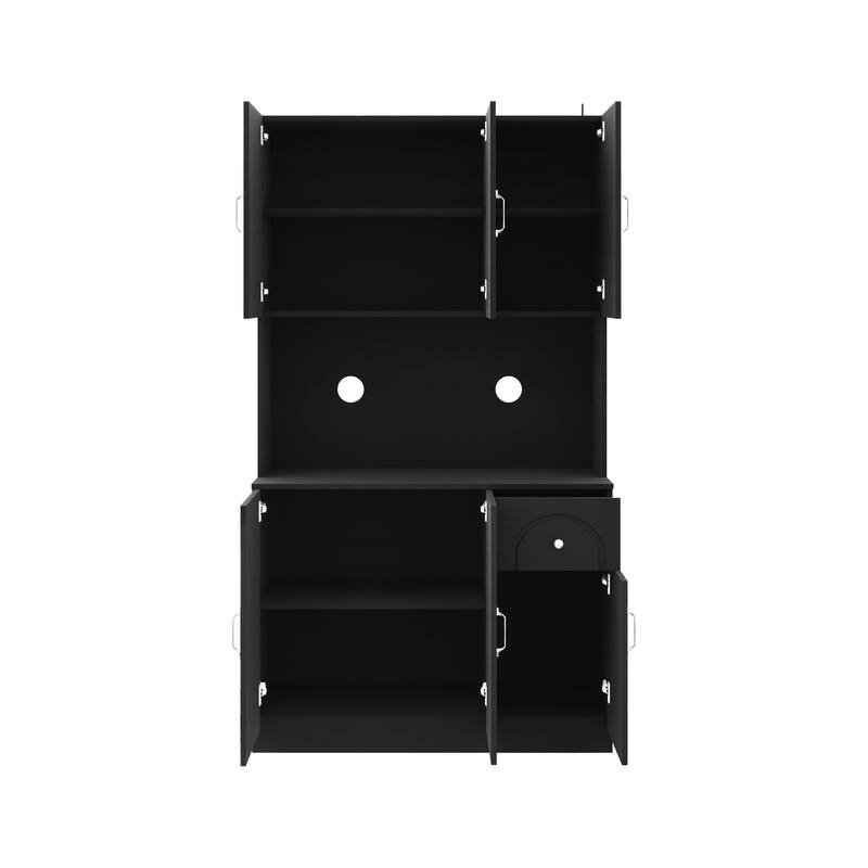 71" Kitchen Pantry Storage Cabinet with Microwave Oven Countertop, Freestanding Hutch Cabinet with Adjustable Shelves