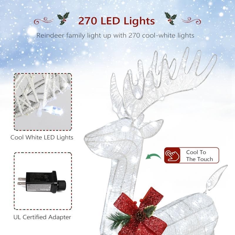 3pcs LED Christmas Family Elk Decoration - White