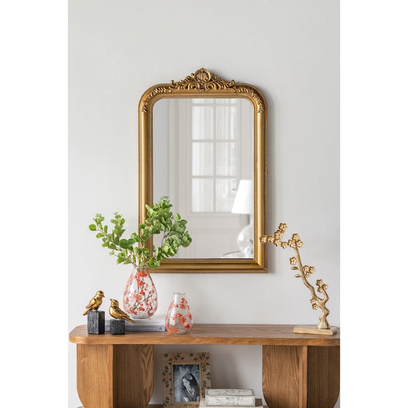 23.5" x 37.5" Decorative Arched Wall Mirror With Ornate Gold Crest Design