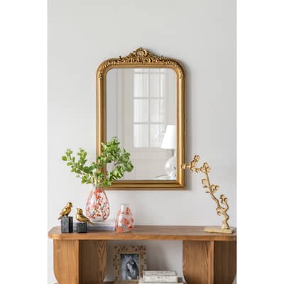 23.5" x 37.5" Decorative Arched Wall Mirror With Ornate Gold Crest Design