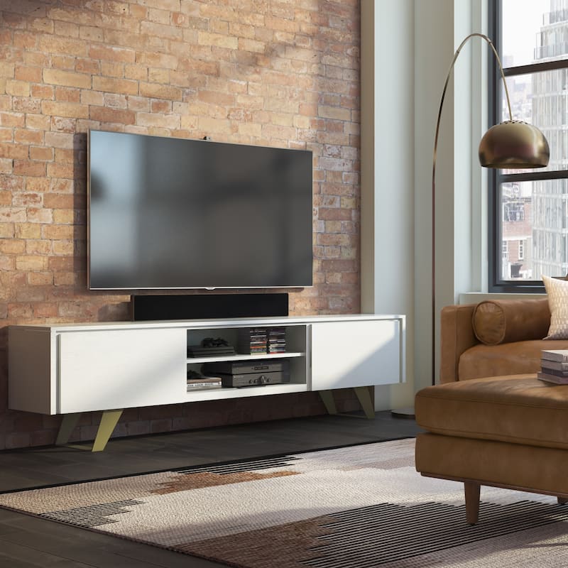 WYNDENHALL Mitchell WOOD Modern Industrial TV Media Stand For TVs - 63"w x 17"d x 24" h - White