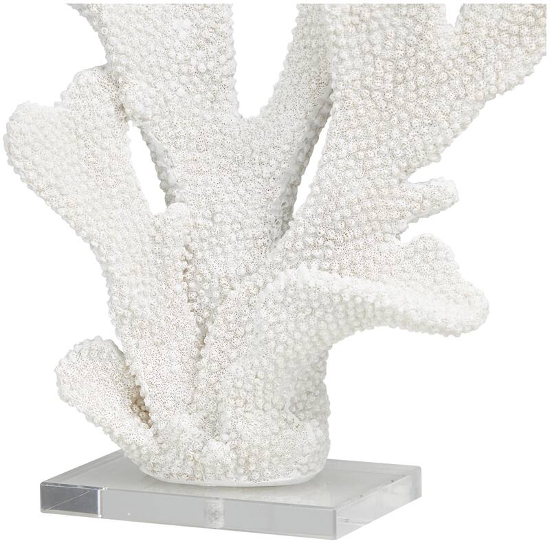 White Polystone Tall Textured Coral Decorative Sculpture with Clear Acrylic Base