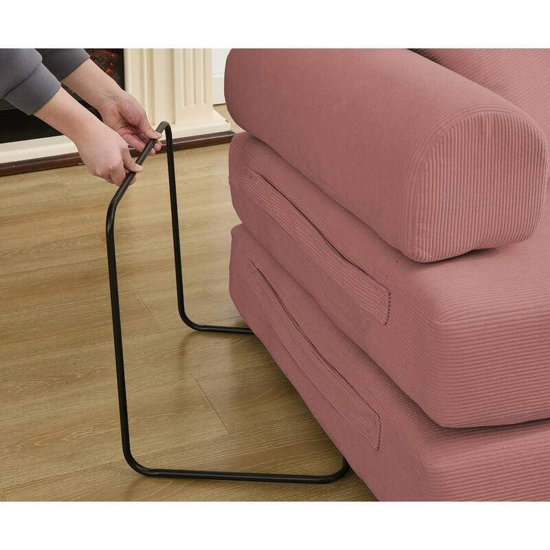 Folding Couch Convertible into King Size Floor Bed, 4-in-1 Corduroy Sleeper Sofa Bed with Moved Armrests and Non-Slip Pad