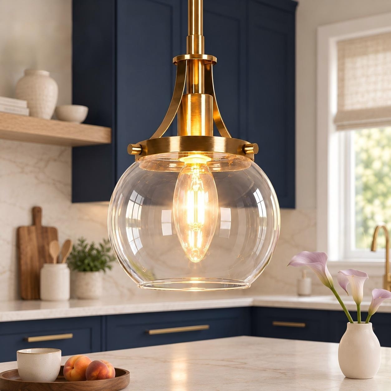 Beta Modern Gold 1-Light Mini Globe Glass Pendant Light for Kitchen Island - D 4.9" x H 7.6"