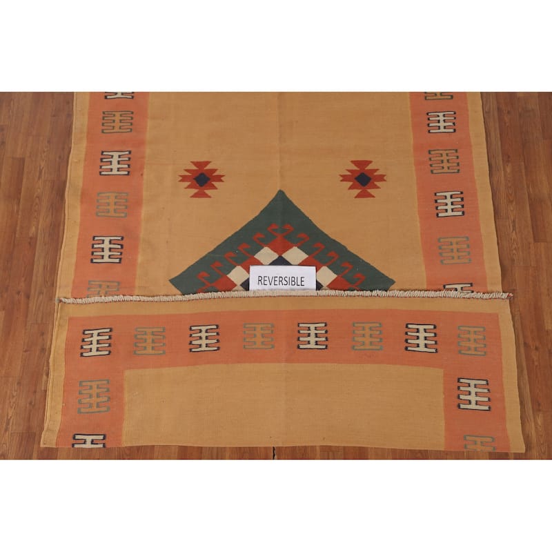 Geometric Kilim Qashqai Persian Area Rug Flatweave Wool Carpet - 5'6" x 7'9"