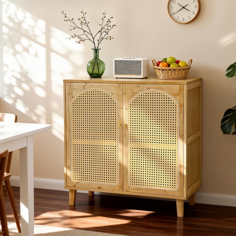 Rattan Buffet Cabinet with Storage Table Accent Sideboard with Doors - 29.5x15.3x32.2 inch