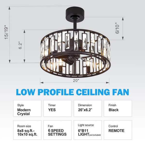 20"/28" Caged Chandelier Ceiling Fan with Crystal Light Remote Control