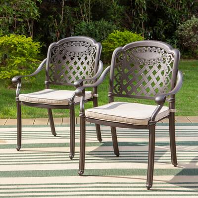 2-Piece Cast Aluminum Outdoor Dining Chairs with Cushions