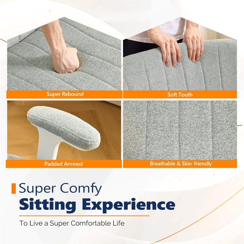 Chenille Swivel Chair With Adjustable Flip-Up Arms For Cross-Legged