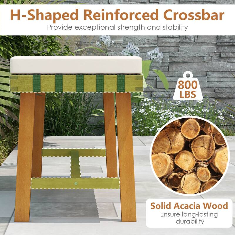 Costway 48" Long Acacia Wood Outdoor Bench with Thick Padded Seat - See Details