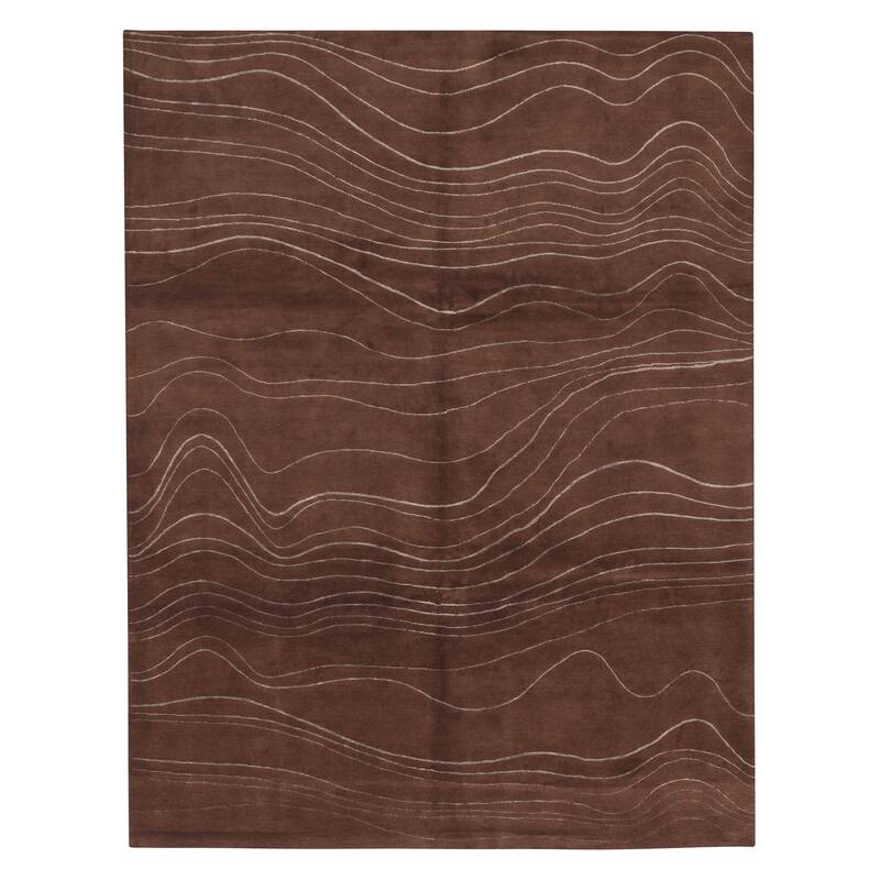 ECARPETGALLERY Hand-knotted Opulence Dark Brown Silk, Wool Rug - 7'11 x 10'0