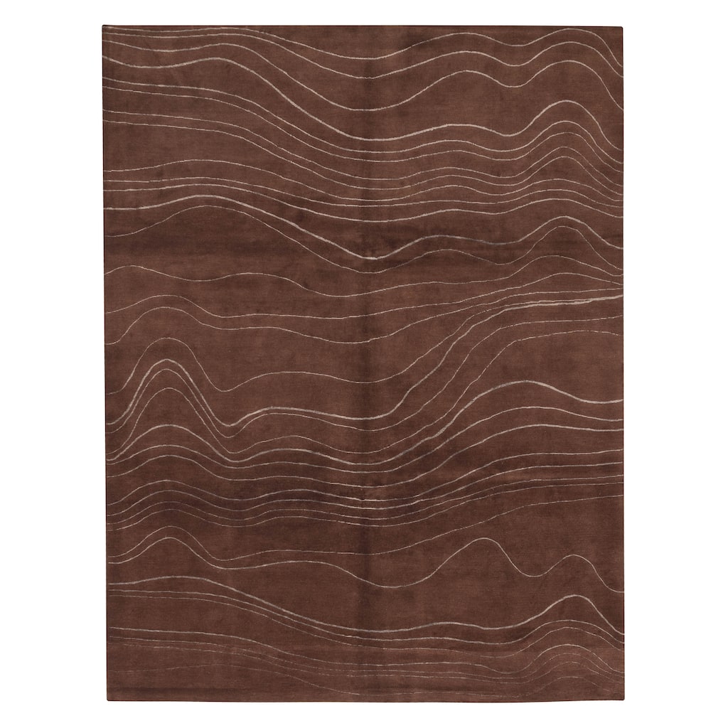 ECARPETGALLERY Hand-knotted Opulence Dark Brown Silk, Wool Rug - 7'11 x 10'0