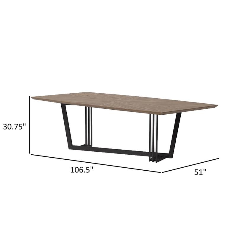 Glory 107 Inch Dining Table, Rectangular Top, Trestle Iron, Black, Walnut