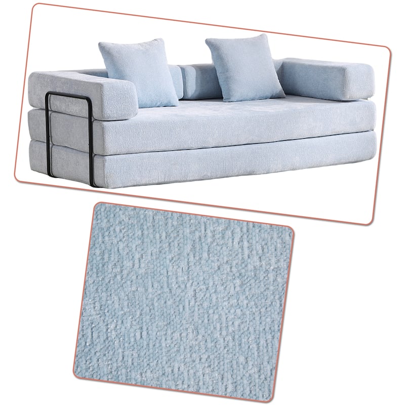 Modern Minimalist Compressed Upholstered Convertible Two-Seater Sofa Bed with External Metal Frame