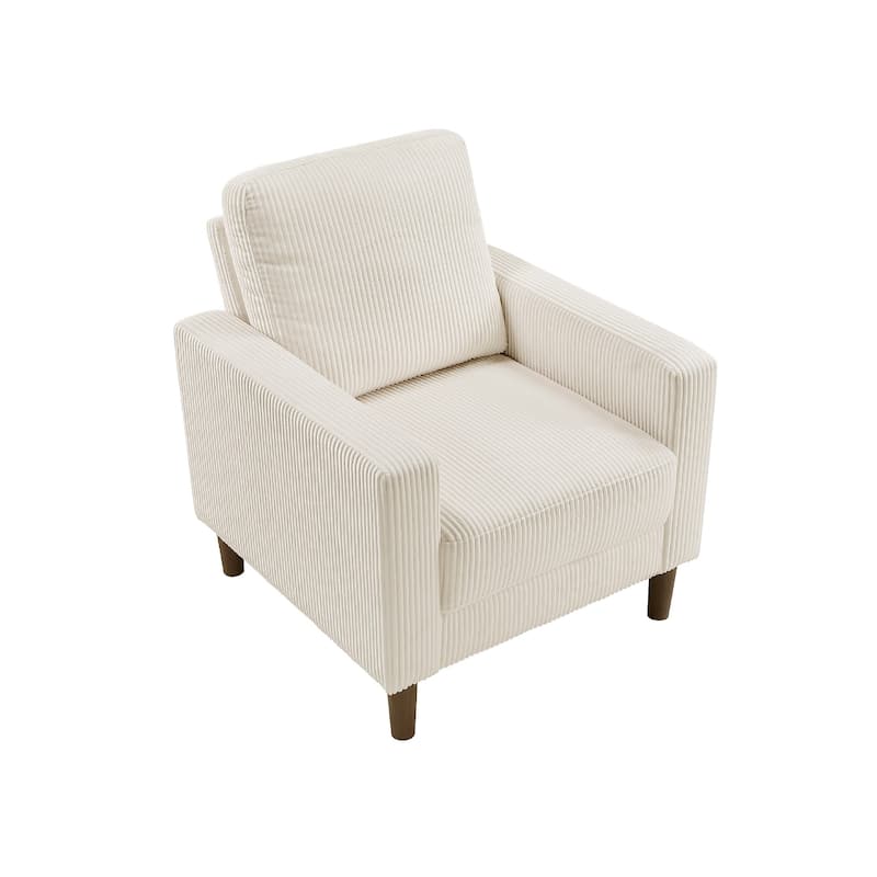 Cey Sofa Armchair, Beige Corduroy Upholstery, Modern Style Brown Legs