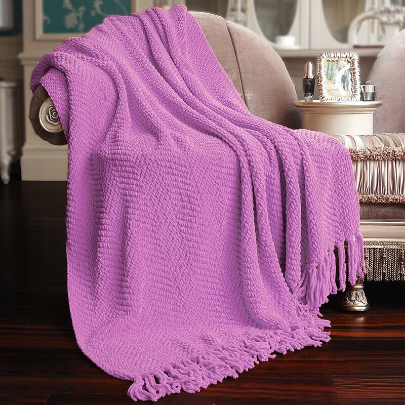 Knitted Tweed Couch Throw - Violet - 50" x 60"