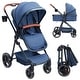 preview thumbnail 9 of 17, 3-in-1 Reversible Baby Stroller with Adjustable Backrest and Canopy Blue