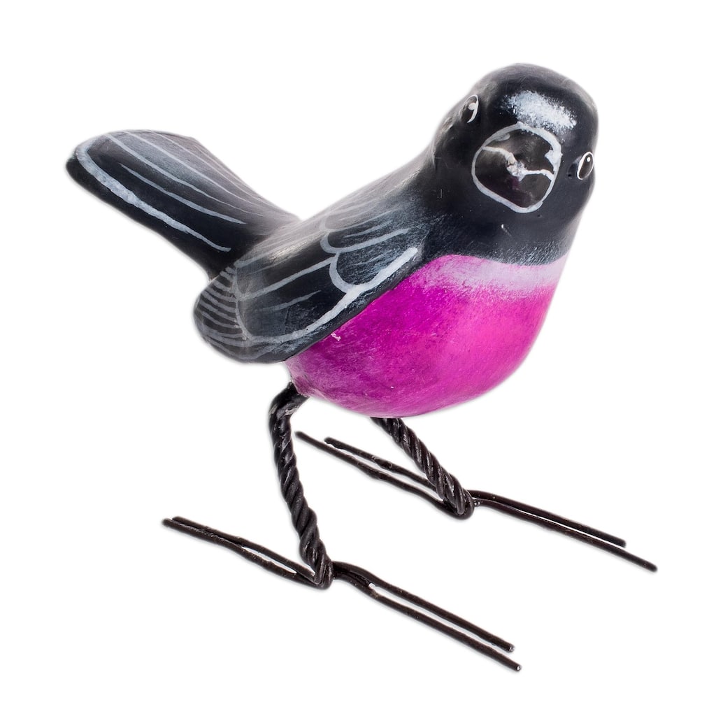 Novica Handmade Pink Robin Ceramic Figurine