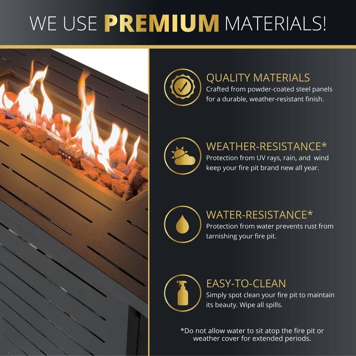 Kinger Home Ore Black 42-Inch Rectangle Fire Pit Table with Lava Rocks