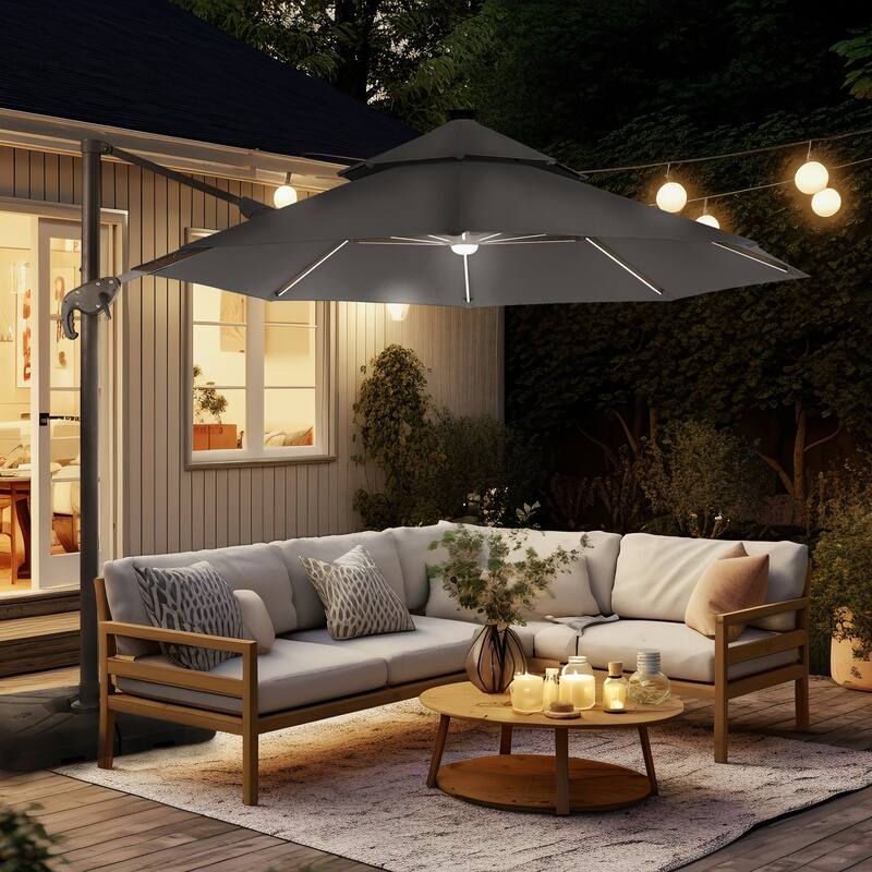 Furniture of America Spring II 10-foot LED Tube Lights Steel Cantilever Offset Tilt Roma Umbrella - Grey (Umbrella Only)
