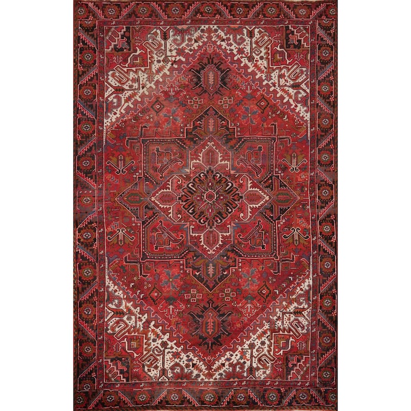 Hand Knotted Oriental 100% Wool Carpet Traditional Medallion Red Heriz Area Rug - 12' 8'' X 9' 11''
