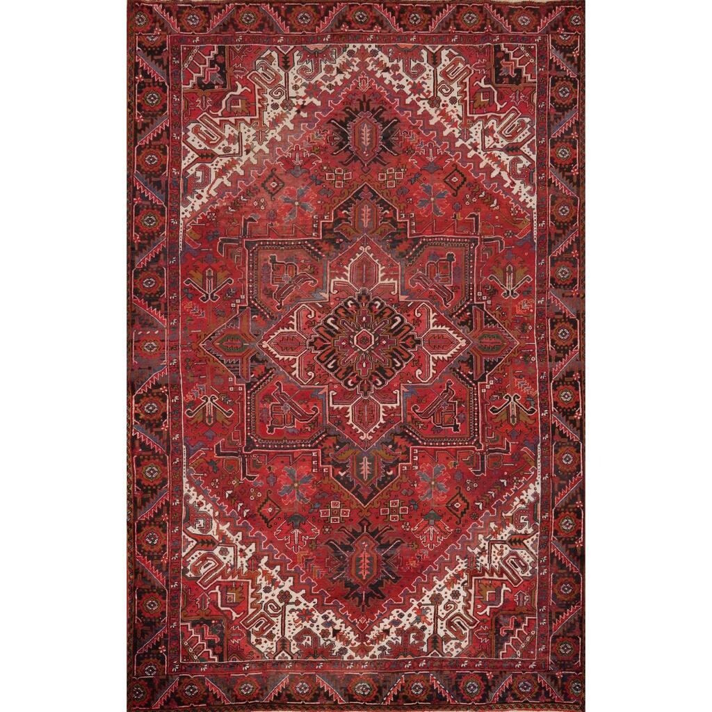 Hand Knotted Oriental 100% Wool Carpet Traditional Medallion Red Heriz Area Rug - 12' 8'' X 9' 11''