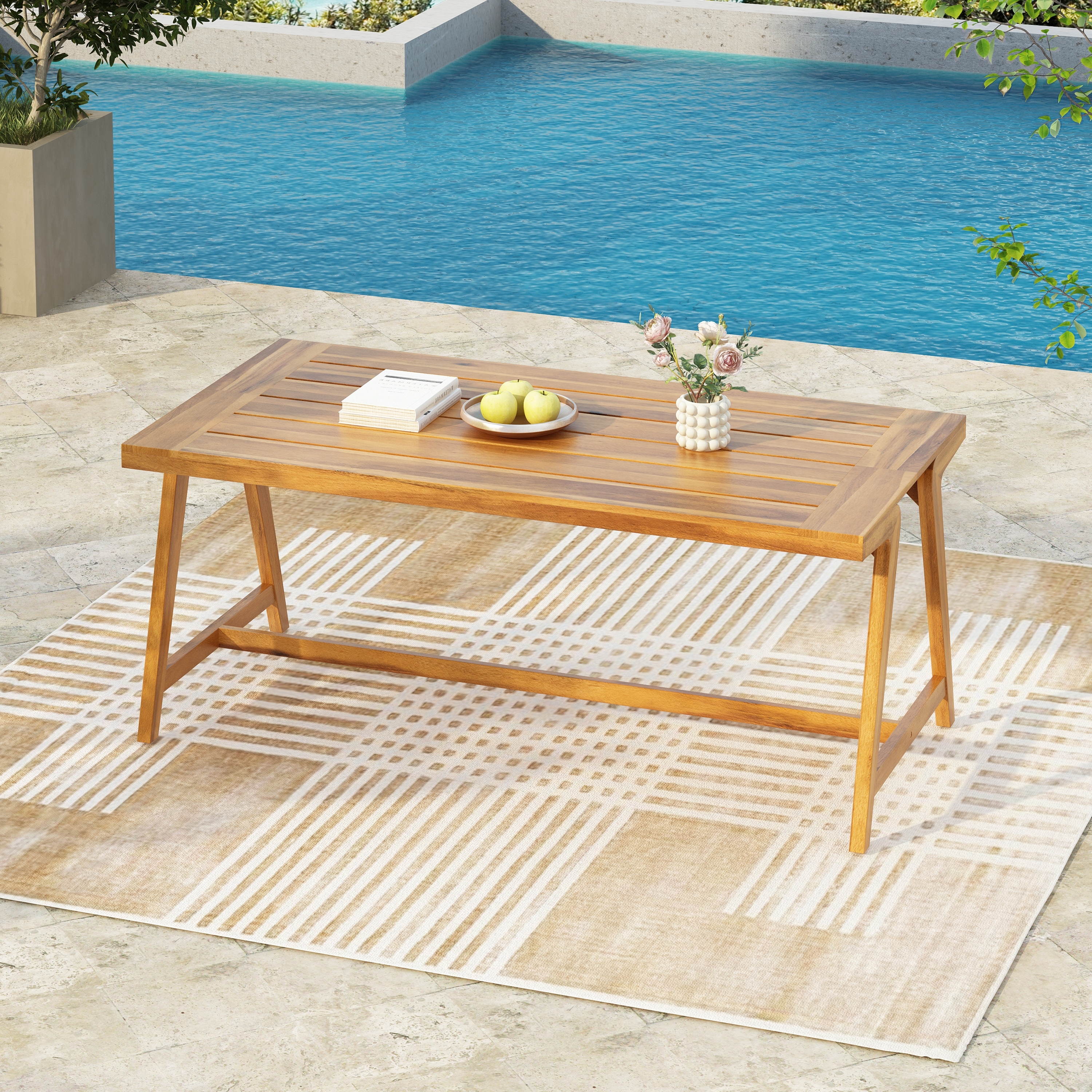 Roomfitters Modern Outdoor Dining Table, Round Acacia Wood Patio Table for 4-6 People, Teak Finish for Garden and Poolside