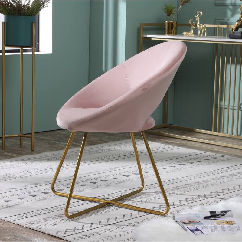 Silky Velvet Upholstered Accent Chair with Gold Tone Finished Base