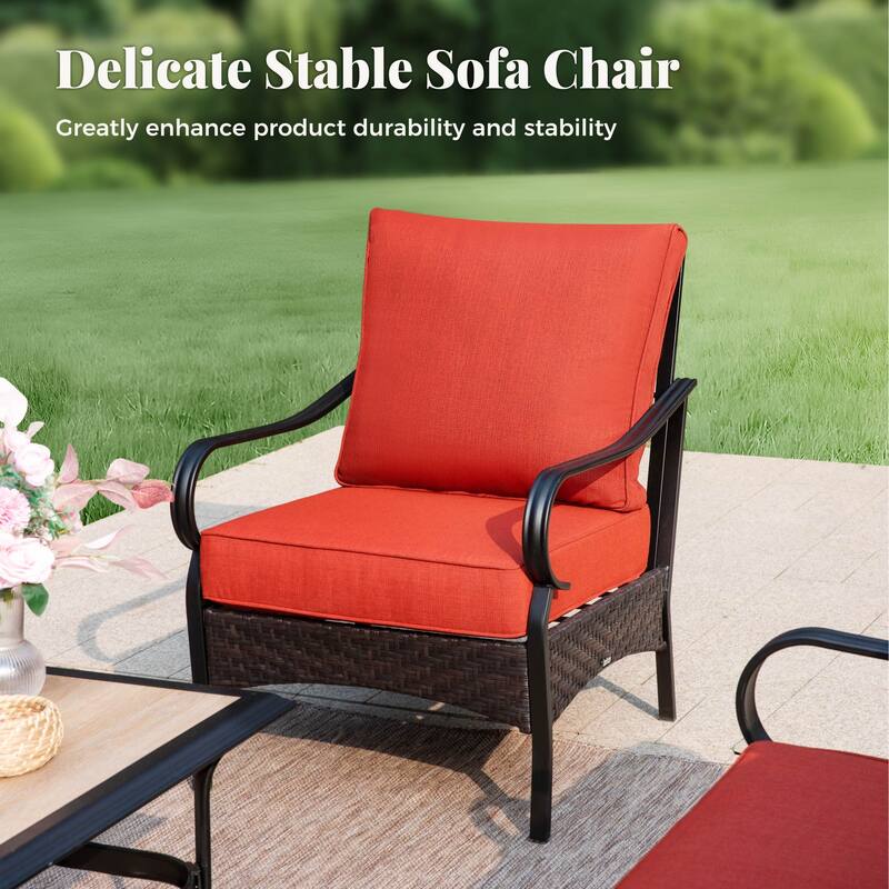 MAISON ARTS 4-Piece Rattan Wicker Patio Furniture Set with Swivel Chairs, Metal Frame & Coffee Table for Outdoor Spaces