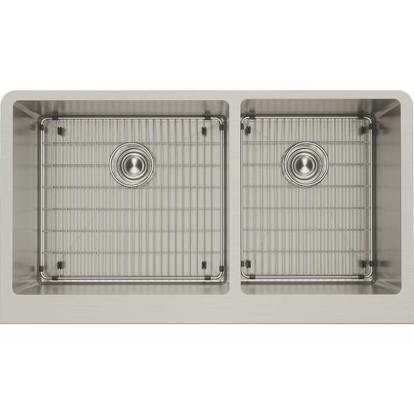 Elkay CTXF234179C Crosstown 35-7/8" Drop In Dual Basin Stainless Steel Kitchen Sink with Basin Racks and Basket Strainers