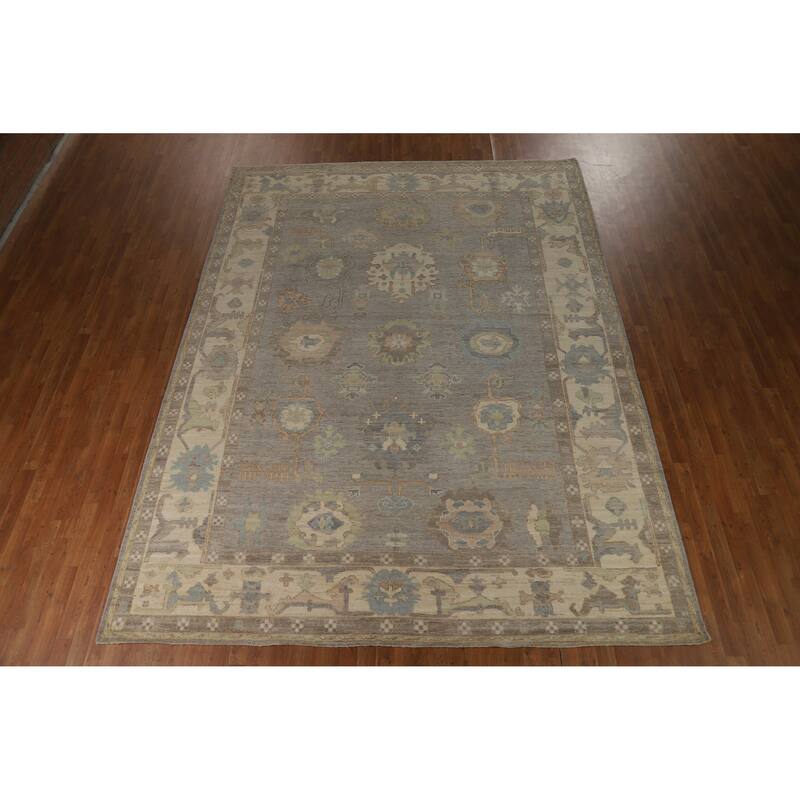Hand Knotted Oriental 100% Wool Carpet Transitional All-Over Greys & Charcoal Oushak Area Rug - 12' 4'' X 9' 2''