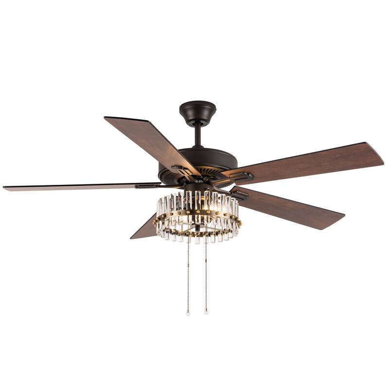 Carrie River of Goods Oil-Rubbed Bronze Metal 2-Light 52-Inch Ceiling Fan - 52" x 52" x 13.5"/18.5" - 52" x 52" x 13.5"/18.5" - Gold/Clear/Oil Rubbed Bronze - Pull Chain