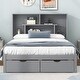 preview thumbnail 3 of 28, Full Size Platform Bed with Storage Headboard and 2-Drawers, Grey