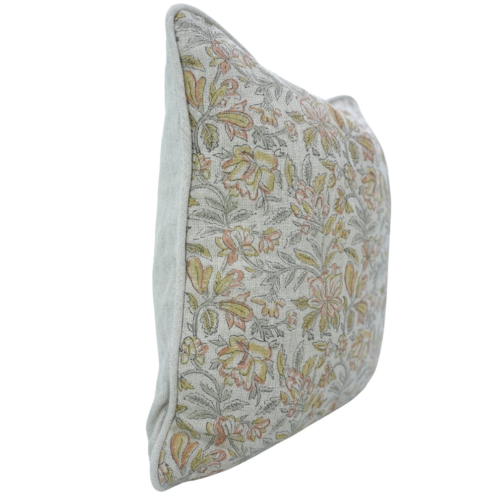 Fabdivine Handmade Floral Block Print Soft Pure Linen Fabric Pipine Pillow Cover Decorative Cushion Case