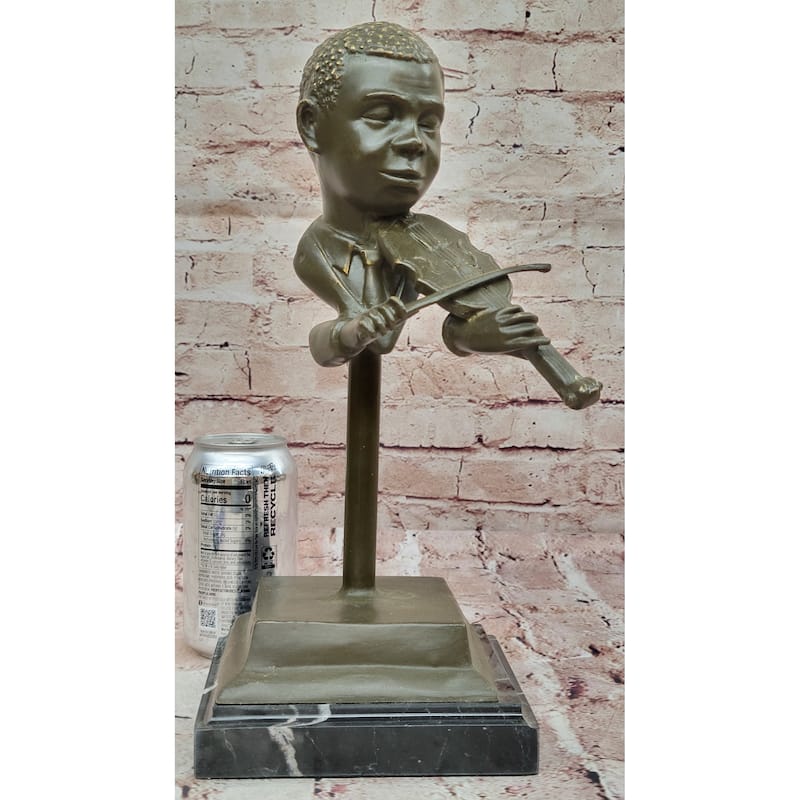 Bronze Boy Playing Violin Sculpture – Musical Bust On Marble Base