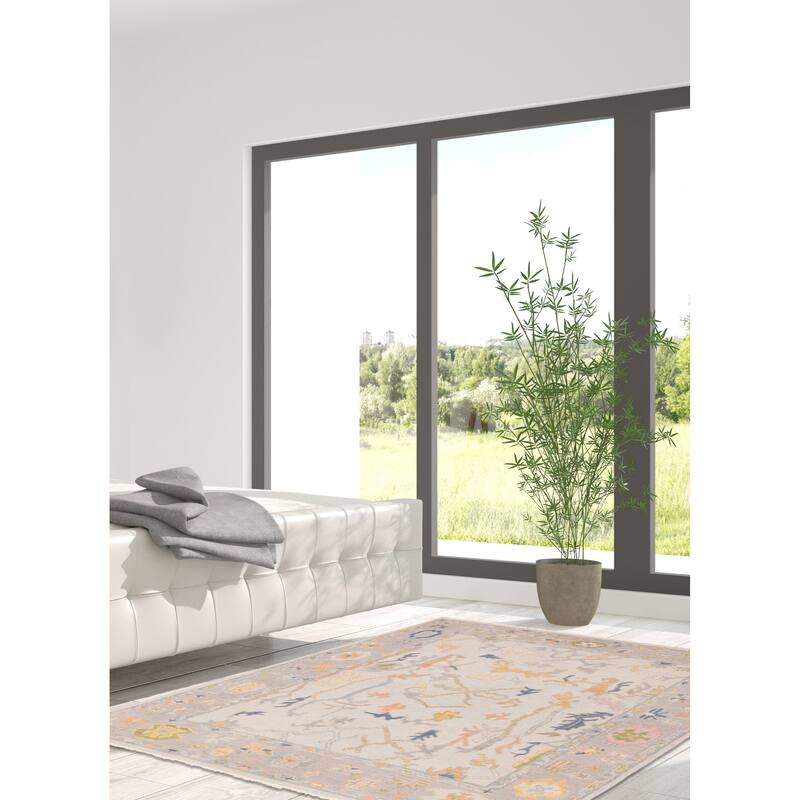 ECARPETGALLERY Hand-knotted Modern Oushak Light Grey Wool Rug - 5'0 x 7'0