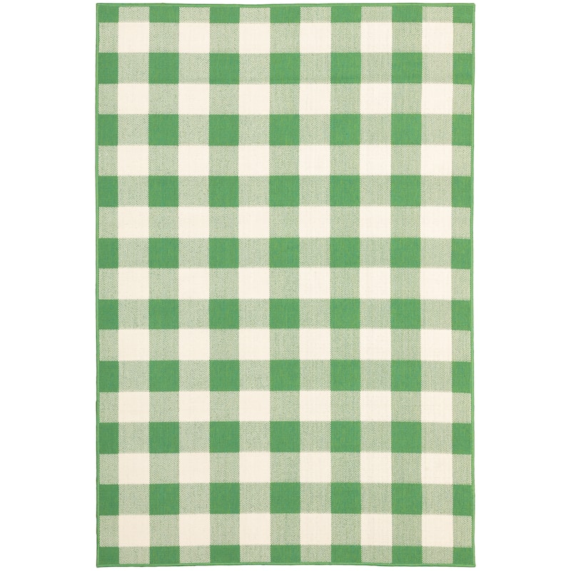 Style Haven Gingham Check Indoor/Outdoor Area Rug.. - 5'3" x 7'6" - Green