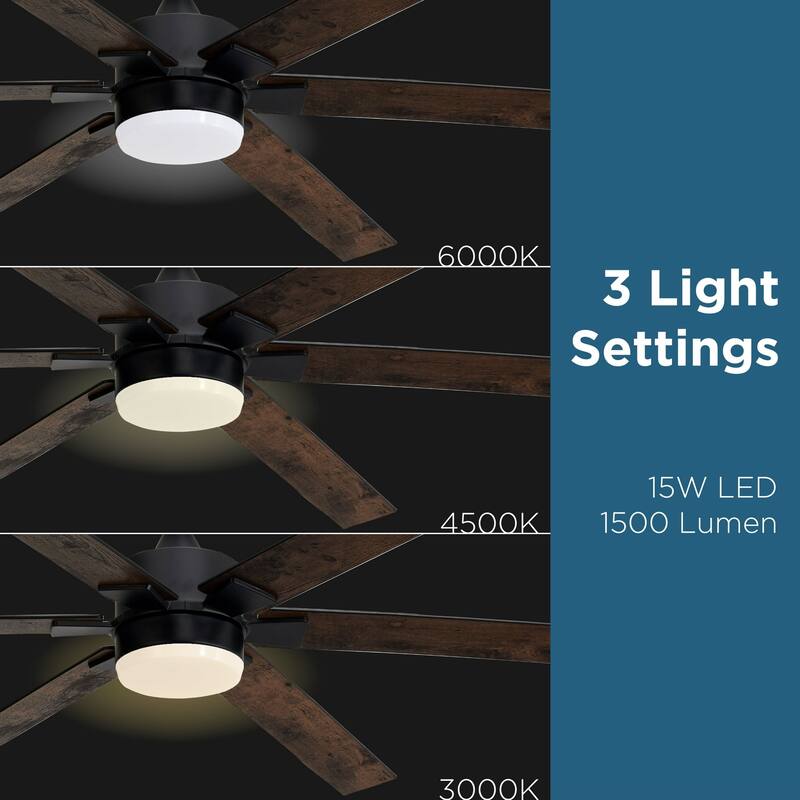 ProMounts All Seasons 60" Ceiling Fan with Light, Quiet, Alexa/Google, 3 Color LED Lights, Reversible, Walnut