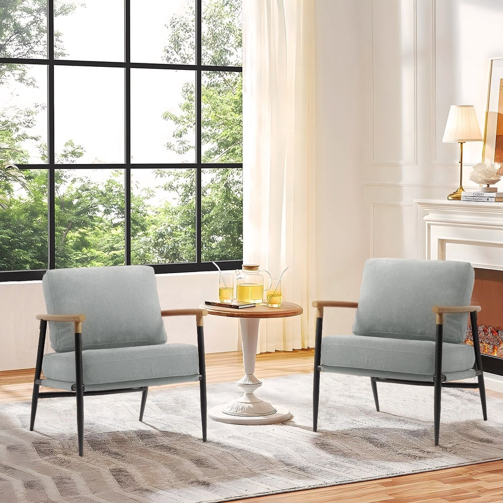 Modern Industrial Metal Frame Upholstered Accent Chair Armchair