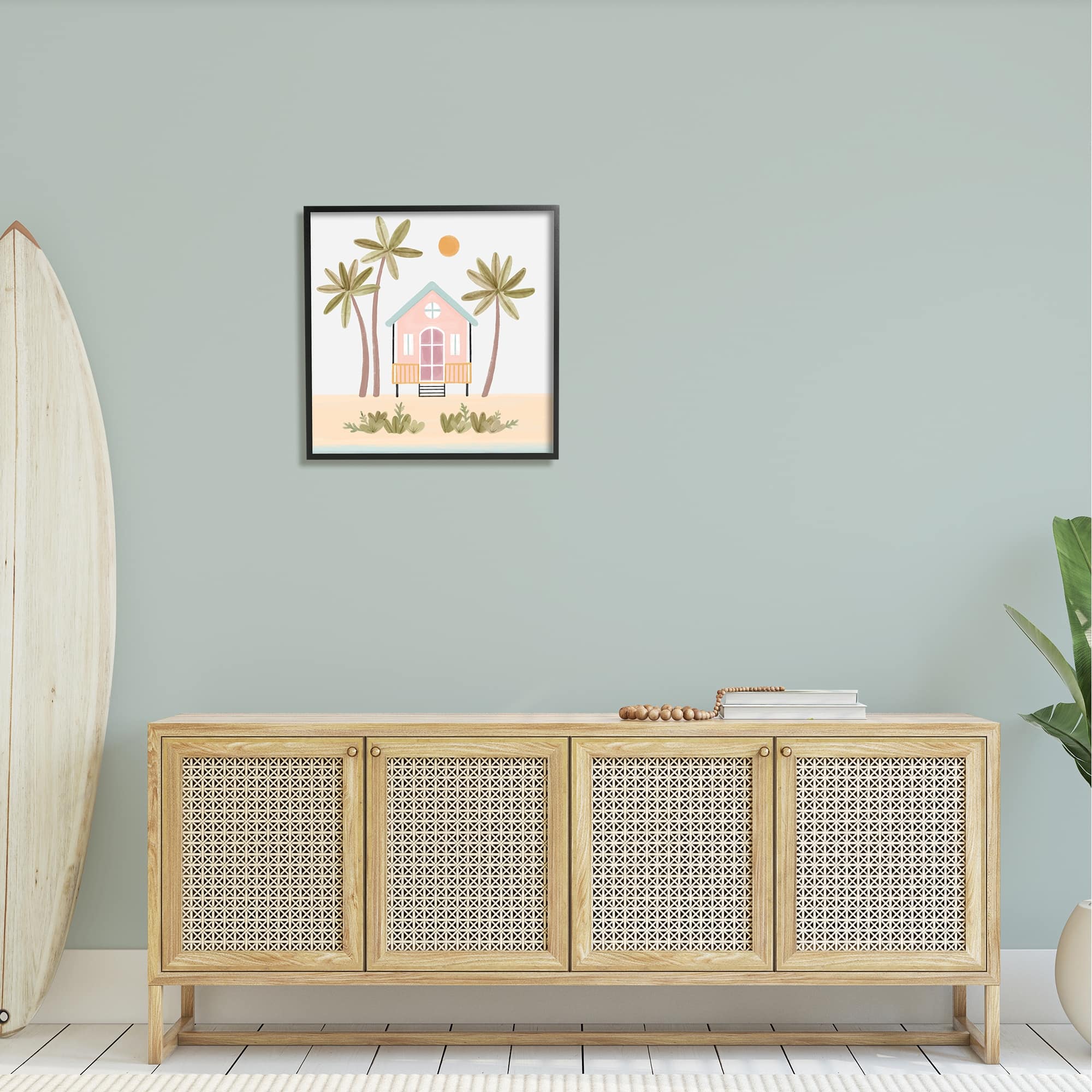 Stupell Tropical Summer Paradise Beachside House Palm Trees Framed Wall