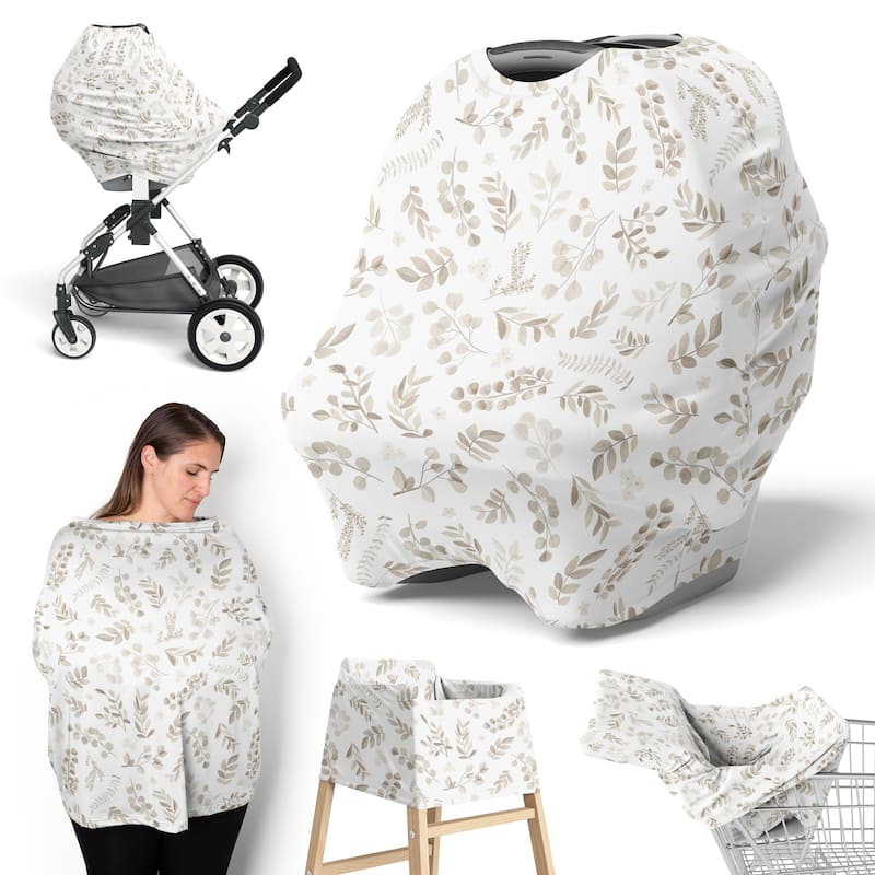 Sweet Jojo Designs Floral Leaf Boy Girl Baby Car Seat Nursing Cover Taupe Gender Neutral Boho Bohemian Watercolor Botanical