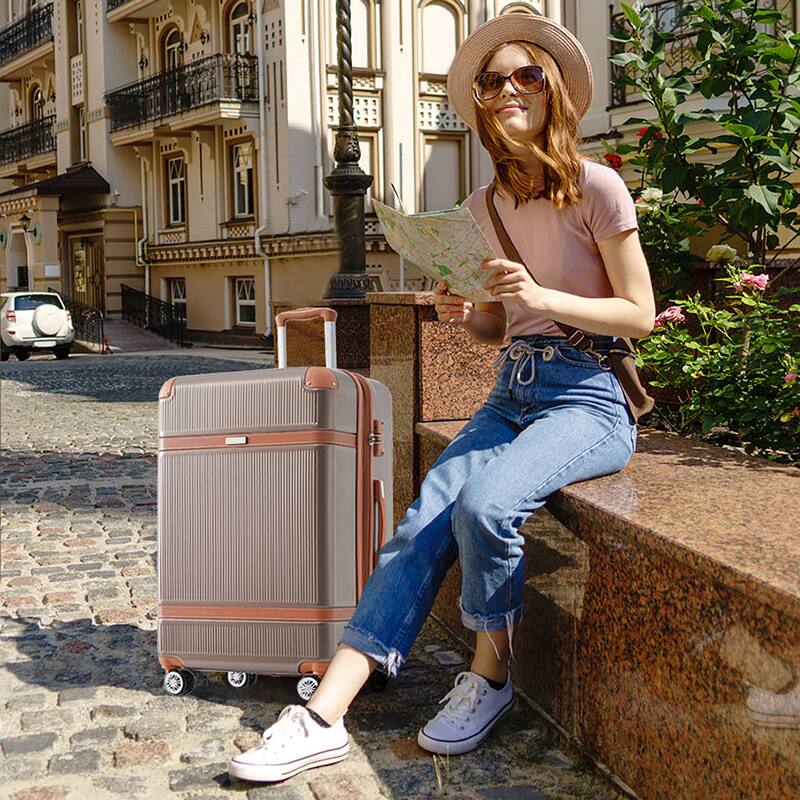 3 Piece Hardside Lightweight Luggage Sets with Double Spinner 8 Wheels and TSA Lock