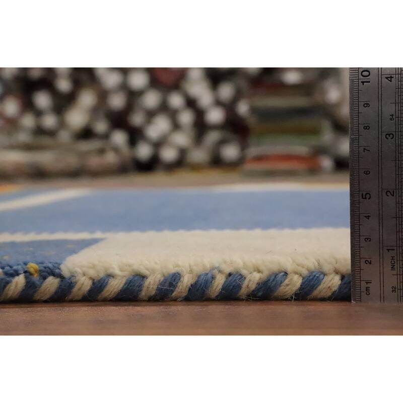 Hand Knotted Oriental 100% Wool Carpet Modern Geometric Navy Blue & Blues Gabbeh Area Rug - 6' 8'' X 4' 7''